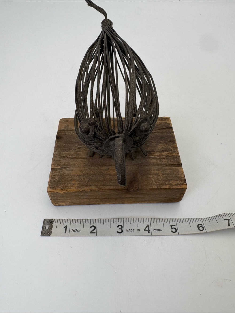 Rustic Handcrafted Metal Wire Bird Figurine on Wooden Base - Picture 12 of 13